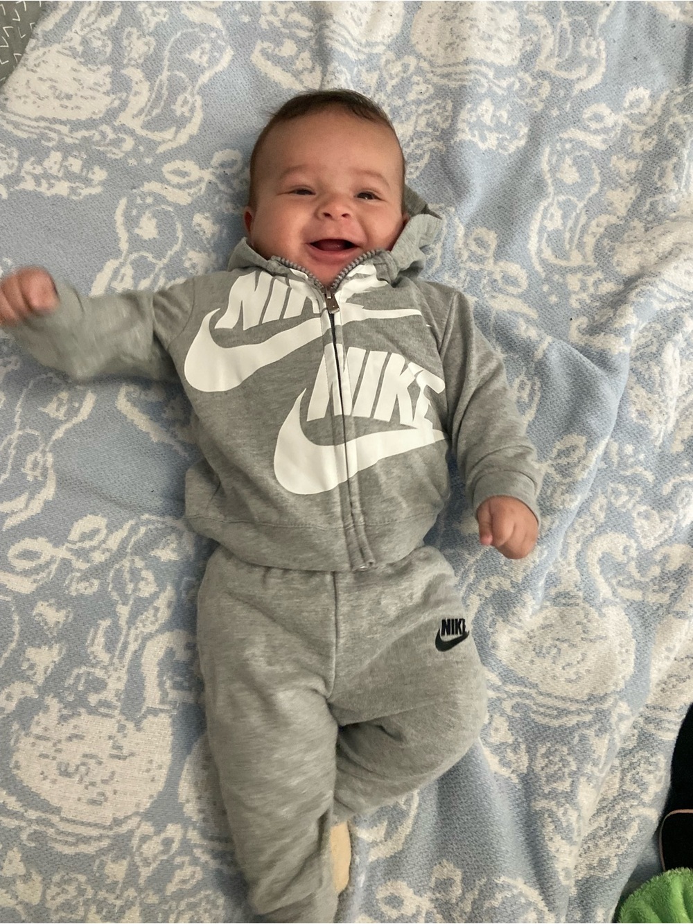 Nike Gray Hooded Zip One-Piece Baby Romper